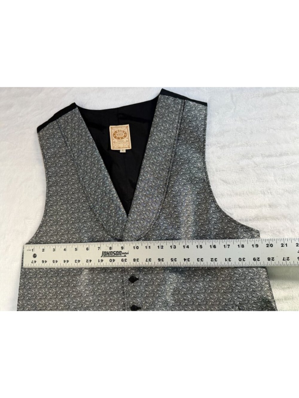 Wahmaker Frontier Mens Gray Herringbone Vest Large Shawl Collar Lined Pockets - Picture 8 of 9